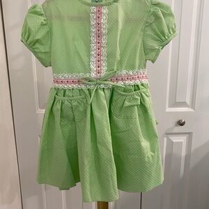 Vintage Kids Girls Green Polka Dots Dress